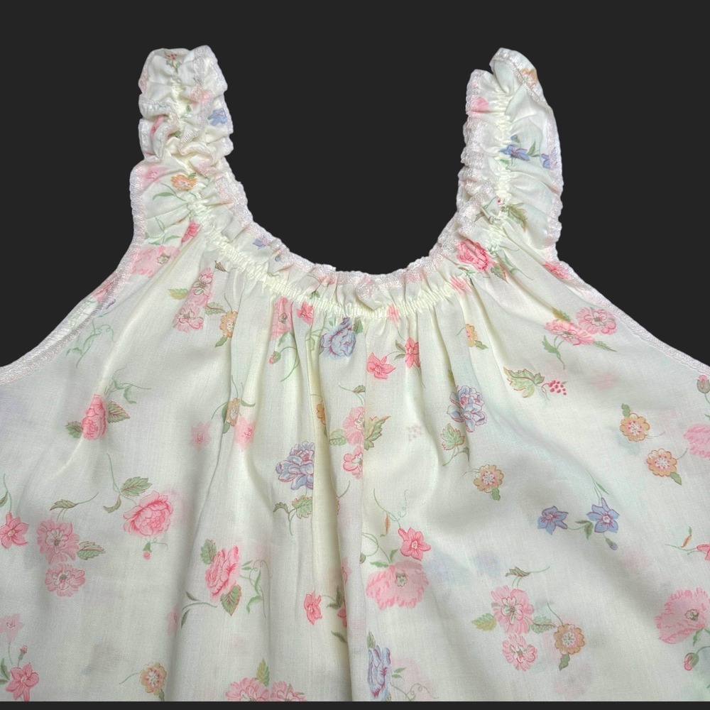 Vintage Miss Elaine Nightgown L Floral Ruffle Sleeveless B Altman Tags ILGWU USA - Picture 11 of 12